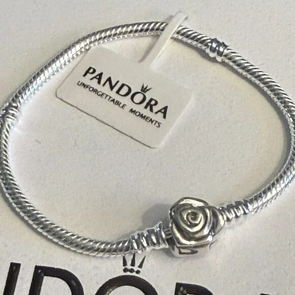 Authentic Pandora, SIZE 22CM, Silver Rose Clasp Chain Bracelet - Picture 3 of 8